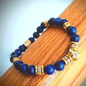 Lapis Lazuli | Beaded Bracelet with Cubic Zirconia Skull